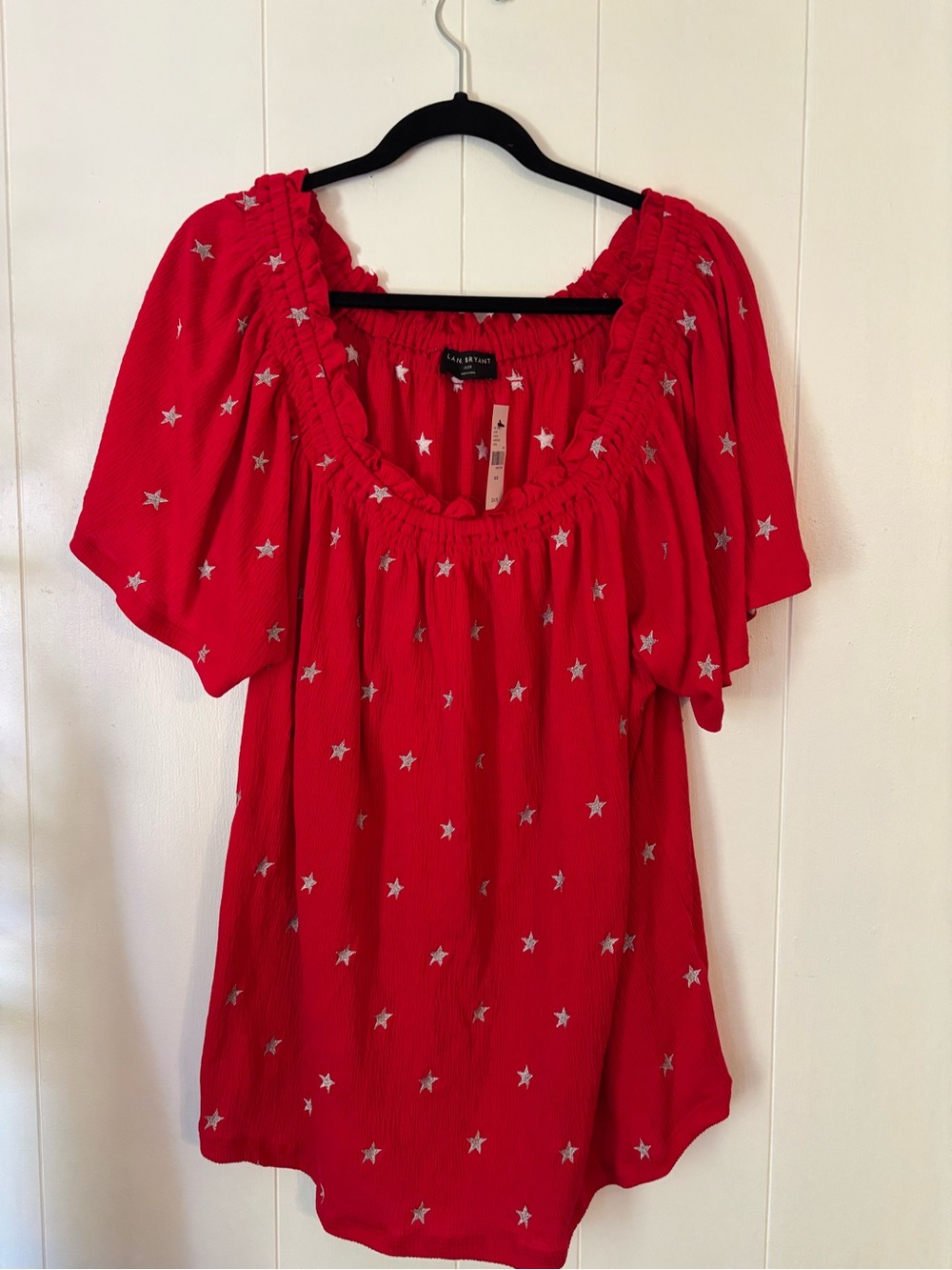 Lane Bryant Red Star-Print Peasant Blouse 18/20